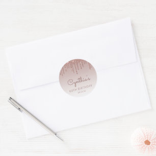 Rose Gold Glitter Drip 60th Birthday Classic Round Sticker
