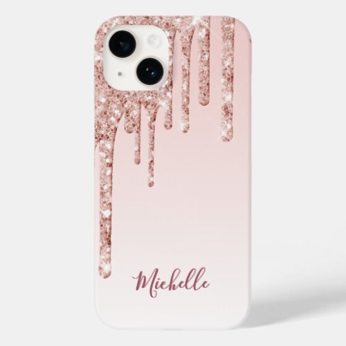 Rose gold glitter drip blush pink girly name Case_Mate iPhone 14 case