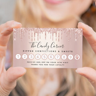 Rose Gold Glitter Drip Confection Strawberry Sweet Loyalty Card