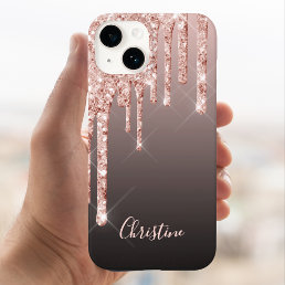 Rose gold glitter drip copper ombre name girly iPhone 15 case