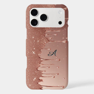 Rose Gold Glitter Drip Custom Name Monogram iPhone 17 Pro Max Case