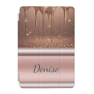 Rose Gold Glitter Drip Custom Name Monogram iPad Mini Cover