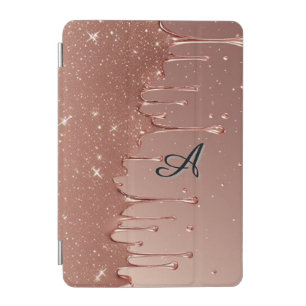Rose Gold Glitter Drip Custom Name Monogram iPad Mini Cover