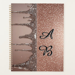 Rose Gold Glitter Drip Custom Name Monogram Planner