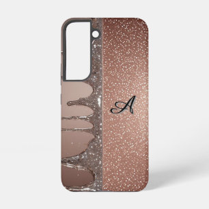 Rose Gold Glitter Drip Custom Name Monogram Samsung Galaxy S22 Case