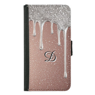 Rose Gold Glitter Drip Custom Name Monogram Samsung Galaxy S5 Wallet Case