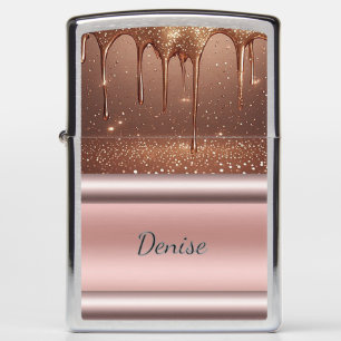 Rose Gold Glitter Drip Custom Name Monogram Zippo Lighter