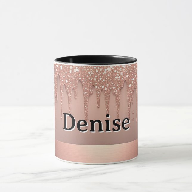 Rose Gold Glitter Drip Custom name Mug (Center)