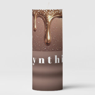 Rose Gold Glitter Drip Custom name Pillar Candle
