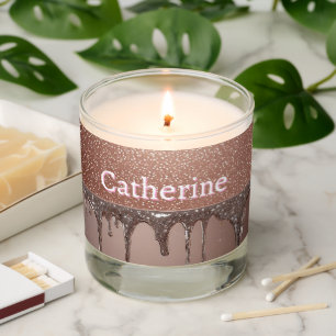 Rose Gold Glitter Drip Custom name Scented Candle