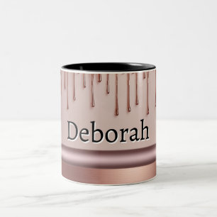 Rose Gold Glitter Drip Custom name Two-Tone Coffee Mug