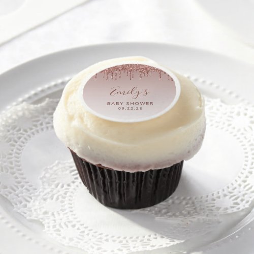 Rose Gold Glitter Drip Girl Baby Shower Edible Frosting Rounds