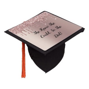 Rose Gold Glitter Drip Glam Bling Trendy Graduation Cap Topper