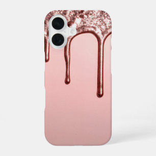 Rose Gold Glitter Drip – Glam Metallic iPhone 16 Case