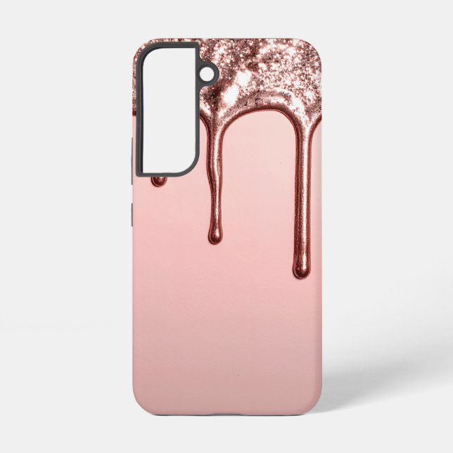 Rose Gold Glitter Drip – Glam Metallic Samsung Galaxy Case (Back)