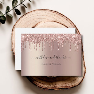 Rose Gold Glitter Drip Glam Trendy Bridal Shower Thank You Card