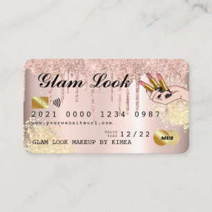 Rose Gold Glitter Drip Makeup Artist Credit Card