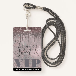 Rose Gold Glitter Drip Mermaid Sweet 16 VIP Pass Badge