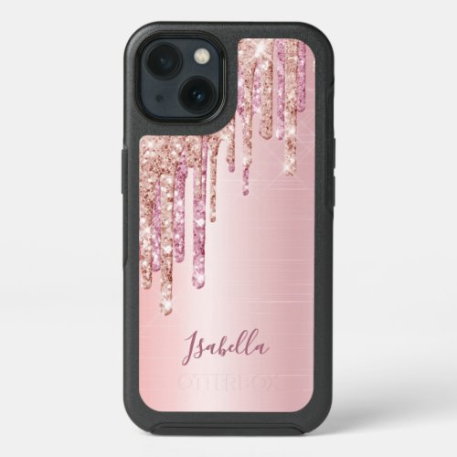 Rose gold glitter drip name girly iPhone 13 case