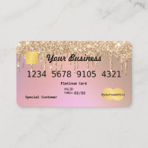 Rose Gold Glitter Drip Ombre Credit Business Card