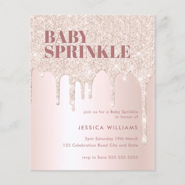 Rose Gold Glitter Drip Pink Girl Baby Sprinkle (Front)