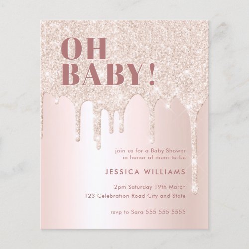 Rose Gold Glitter Drip Pink Girl Oh Baby Shower  I