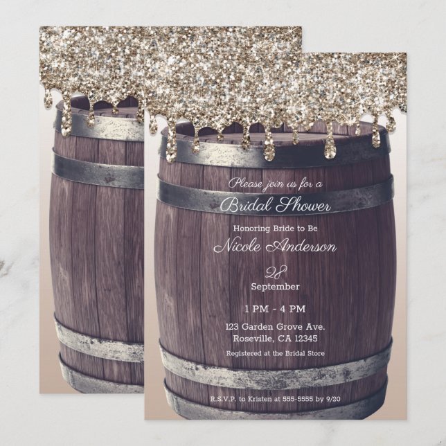 Rose Gold Glitter Drip Rustic Glam Bridal Shower Invitation (Front/Back)