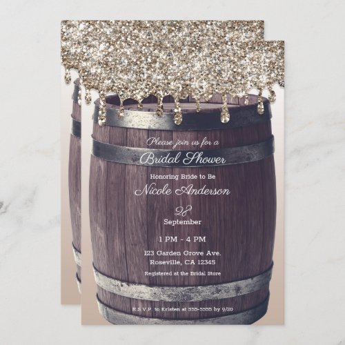 Rose Gold Glitter Drip Rustic Glam Bridal Shower Invitation