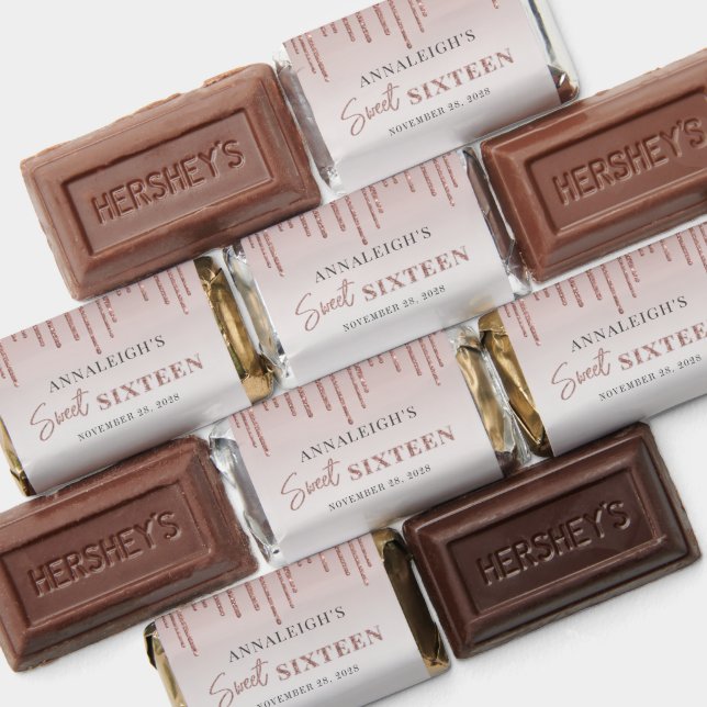 Rose Gold Glitter Drip Sweet 16 Birthday Hershey's Miniatures (Assorted)