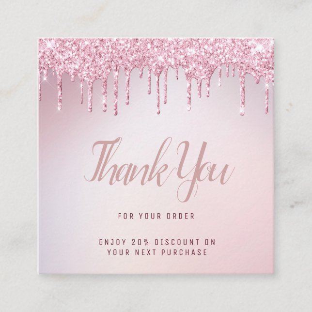 rose gold glitter drip thank you insert (Front)