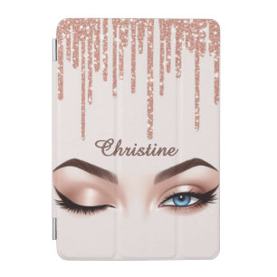 Rose Gold Glitter Drip With Feminine Eye Makeup iPad Mini Cover