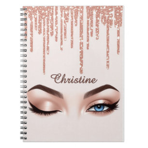 Rose Gold Glitter Drip With Feminine Eye Makeup Notebook
