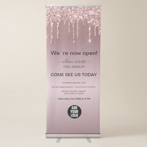 Rose Gold Glitter Dripping Business  Retractable Banner