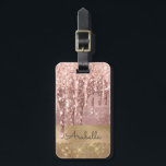 Rose Gold Glitter Dripping Gold Stripes Monogram Luggage Tag<br><div class="desc">Modern, luxury, rose gold glitter drips on gold and rose gold color glitter stripes custom monogrammed luggage tag. This design features faux sparkle glitter stripes and brushed metal in gold, and blush pink rose gold color glitter with name or monogram text template. Above light blush pink and rose gold glitter...</div>