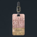 Rose Gold Glitter Dripping Gold Stripes Monogram Luggage Tag<br><div class="desc">Modern, luxury, rose gold glitter drips on gold and rose gold color glitter stripes custom monogrammed luggage tag. This design features faux sparkle glitter stripes and brushed metal in gold, and blush pink rose gold color glitter with name or monogram text template. Above light blush pink and rose gold glitter...</div>