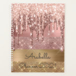 Rose Gold Glitter Dripping Gold Stripes Monogram Planner<br><div class="desc">Modern, luxury, rose gold glitter drips on gold and rose gold color glitter stripes custom monogrammed planner. This design features faux sparkle glitter stripes and brushed metal in gold, and blush pink rose gold color glitter with name or monogram text template. Above light blush pink and rose gold glitter dripping....</div>