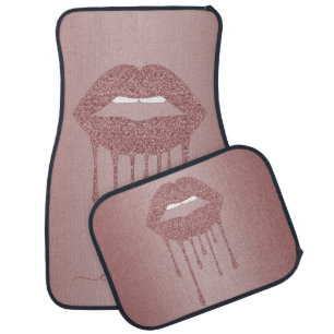 Rose Gold Glitter Dripping Lips Car Floor Mat