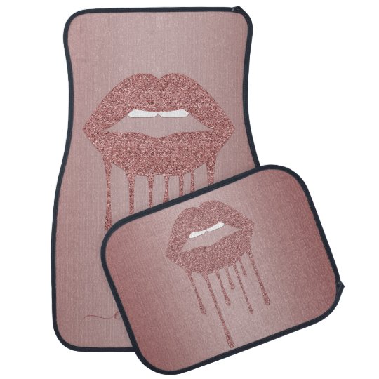 Rose Gold Glitter Dripping Lips Car Floor Mat