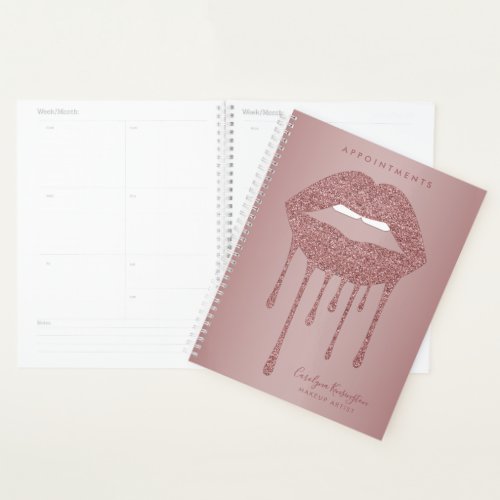 Rose Gold Glitter Dripping Lips Makeup Appointment Planner