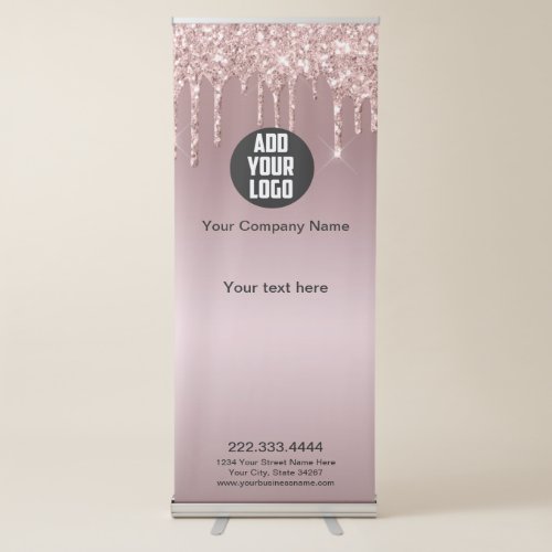 Rose Gold Glitter Dripping trade show  Retractable Banner