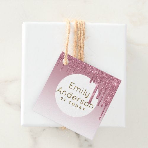 Rose Gold Glitter Drips 21st Birthday Partyware Favor Tags