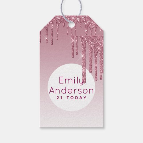 Rose Gold Glitter Drips 21st Birthday Partyware Gift Tags