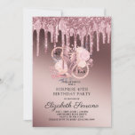 Rose Gold Glitter Drips 40th Surprise Birthday  Invitation<br><div class="desc">An elegant 40 and fab 40th surprise birthday party invitation in a rose gold ombre metallic shimmer with glitter drips and script name typography with rose gold and glitter high heeled dancing shoes, florals and a string of pearls integrated into the design and type. A unique stylish invite for this...</div>