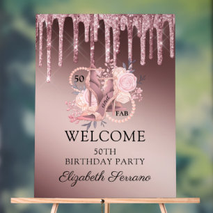 Rose Gold Glitter Drips 50th Birthday Acrylic Sign