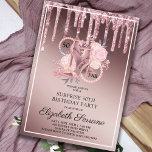 Rose Gold Glitter Drips 50th Birthday Invitation<br><div class="desc">An elegant 50 and fab 50th surprise birthday party invitation in a rose gold ombre metallic shimmer with glitter drips and script name typography with rose gold and glitter high heeled dancing shoes, florals and a string of pearls integrated into the design and type. A unique stylish invite for this...</div>