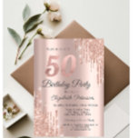 Rose Gold Glitter Drips 50th Birthday Party  Invitation<br><div class="desc">A modern,  chic,  and glamorous with glitter drips on a rose gold background.</div>