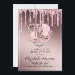 Rose Gold Glitter Drips 50th Birthday Surprise Invitation<br><div class="desc">An elegant 50 and fab 50th surprise birthday party invitation in a rose gold ombre metallic shimmer with glitter drips and script name typography with rose gold and glitter high heeled dancing shoes, florals and a string of pearls integrated into the design and type. A unique stylish invite for this...</div>