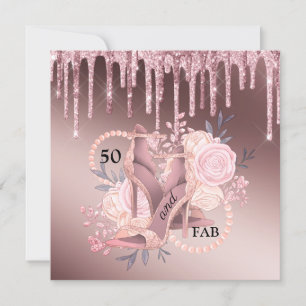 Rose Gold Glitter Drips 50th Birthday Surprise Invitation