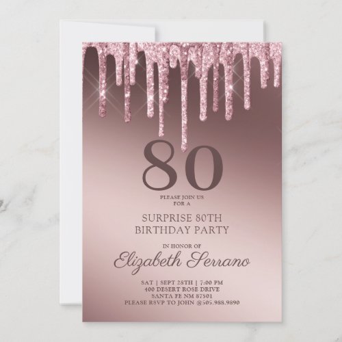 Rose Gold Glitter Drips 70th Birthday Surprise Inv Invitation