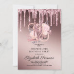Rose Gold Glitter Drips 70th Birthday Surprise Invitation<br><div class="desc">An elegant 70 and fab 70th surprise birthday party invitation in a rose gold ombre metallic shimmer with glitter drips and script name typography with rose gold and glitter high heeled dancing shoes, florals and a string of pearls integrated into the design and type. A unique stylish invite for this...</div>